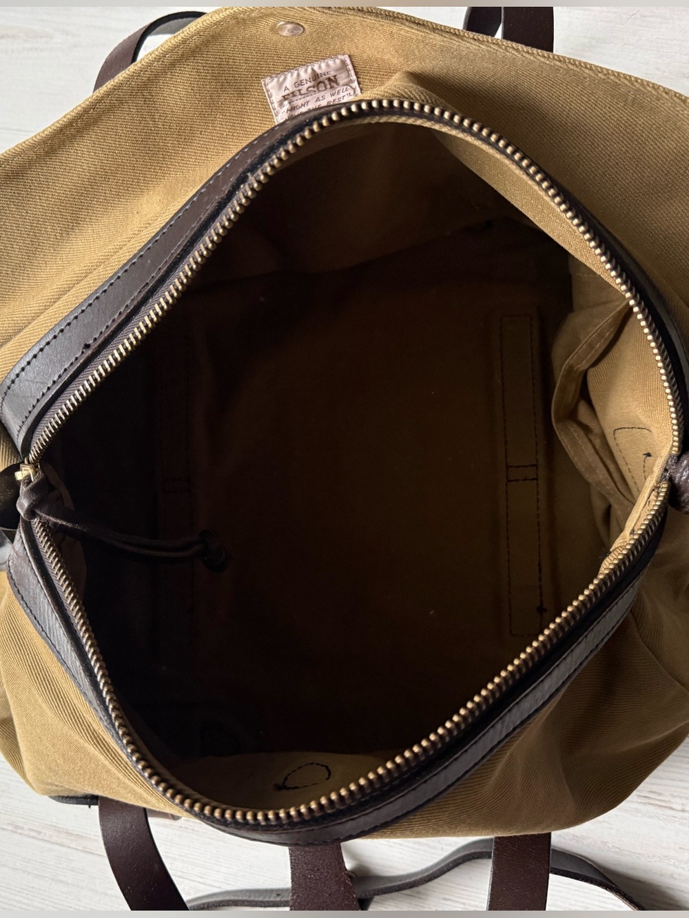 Filson Small Duffle Bag Tan Rugged Twill Leather Made in USA Unisex Vintage - Picture 6 of 15